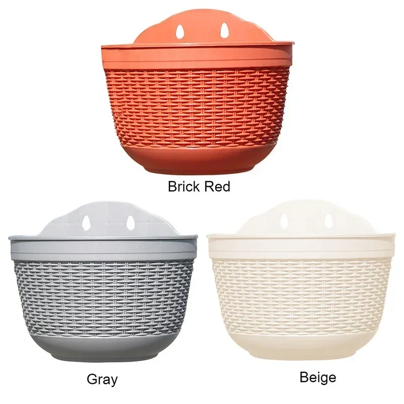 Imitation Rattan Weaving Creative Flower Planter Garden Pot Flowerpot Wall Hanging Plant Grow Basin Baskets Yard Balcony