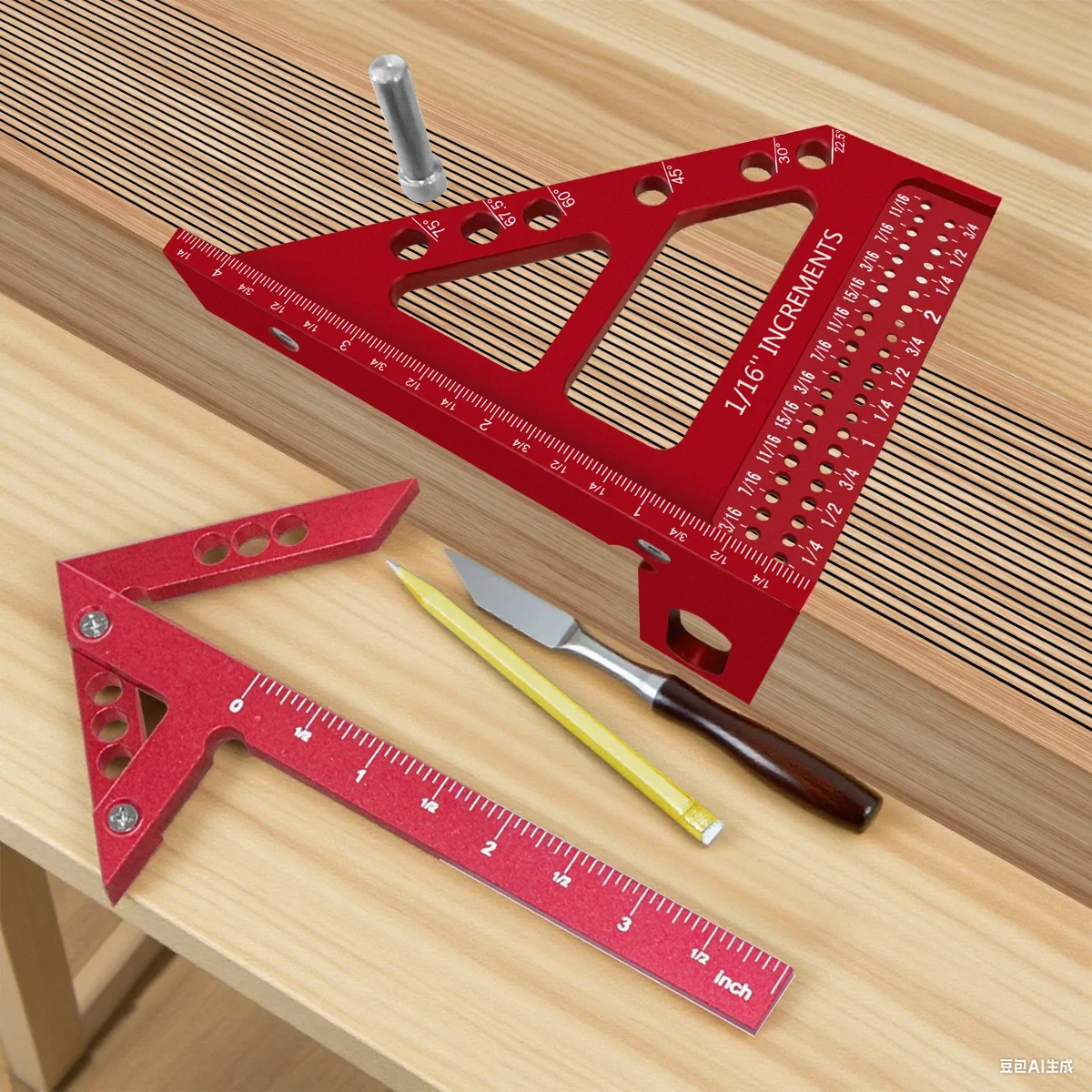 Новая комбинированная деревообрабатывающая алюминиевая дюймовая центральная писец, плотницкая линейка и алюминиевый квадратный транспортир 45/90 градусов