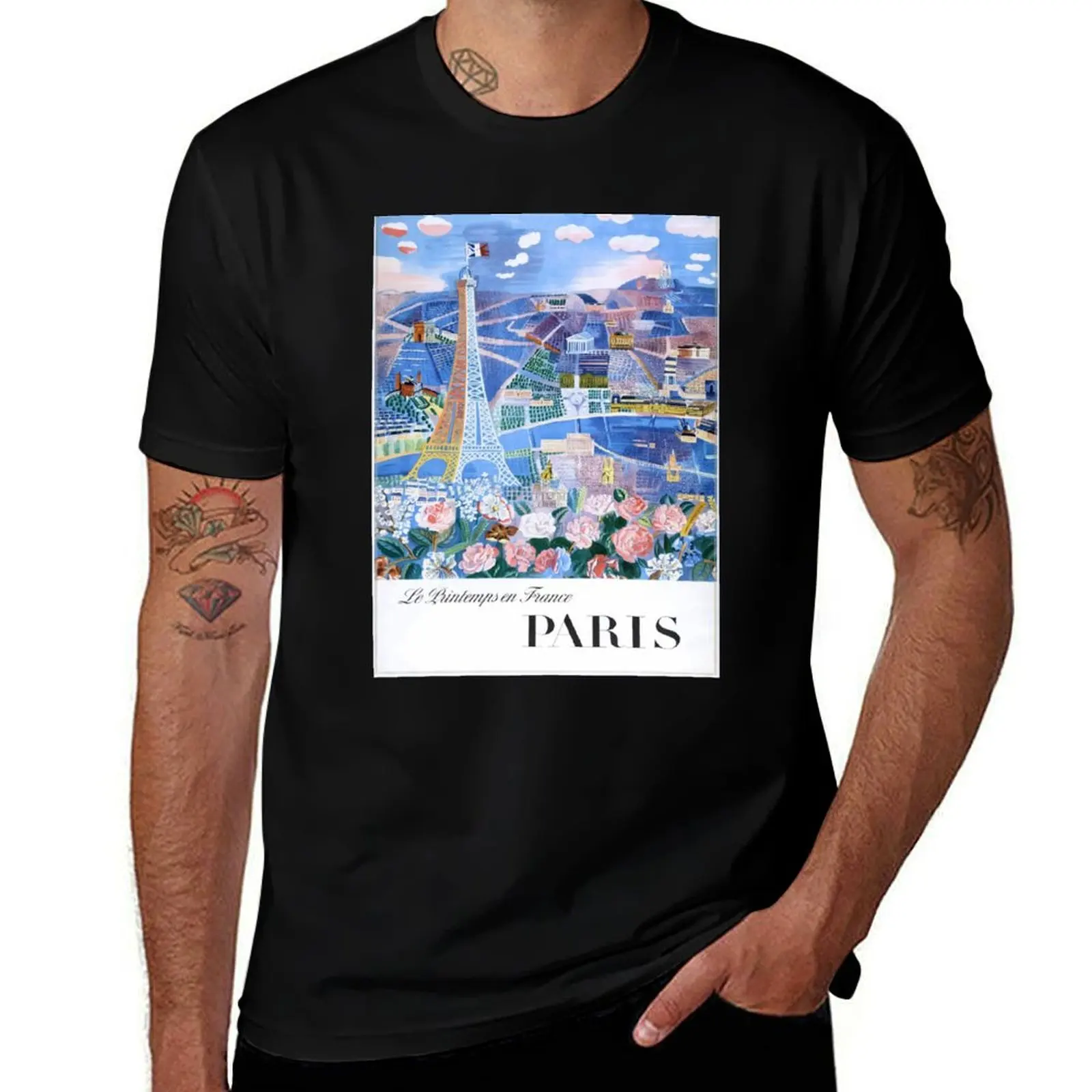 1966 Raoul Dufy Le Printemps en France - Paris Travel Poster T-Shirt boys animal print baggy shirts T-shirts for men cotton