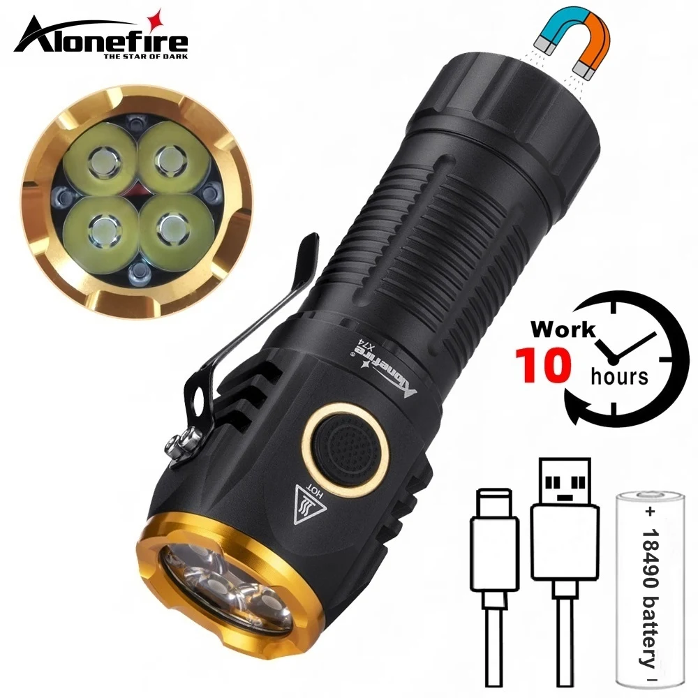 4x Led High Bright Small Flashlight USB Rechargeable Portable Tail Magnet Torch Outdoor Hiking Camping Home Work Car Repai light