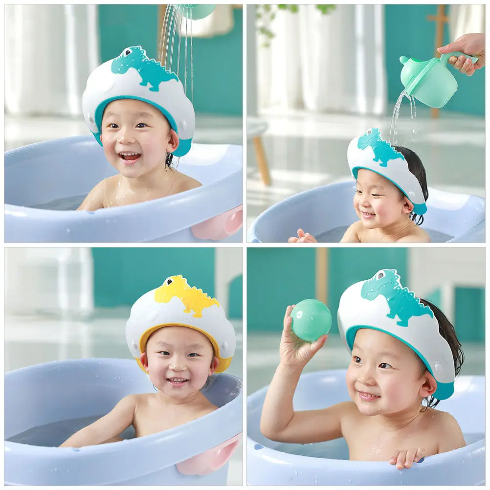 

2Pcs Dinosaur Shape Baby Shampoo Hat Waterproof Ear Protection Bath Cap for Toddlers Infants Hair Washing Shower Safety Visor