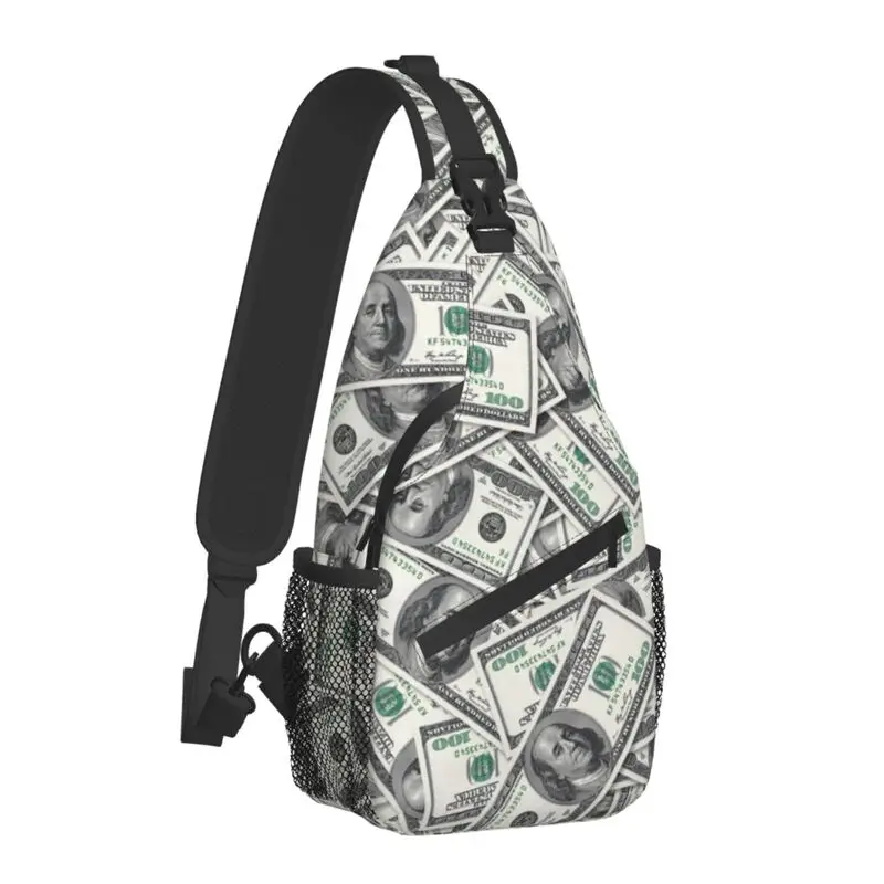 United States Dollar Banknotes Sling Crossbody Chest Bag Men Cool US Money Pattern Shoulder Backpack for Traveling