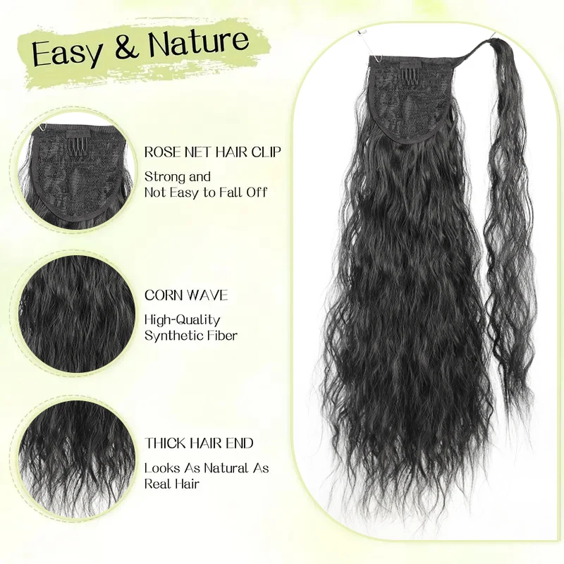 Magic stick corn whisker ponytail wrap style bubble wrap long ponytail wig heat-resistant fiber wig easy to wear and natural