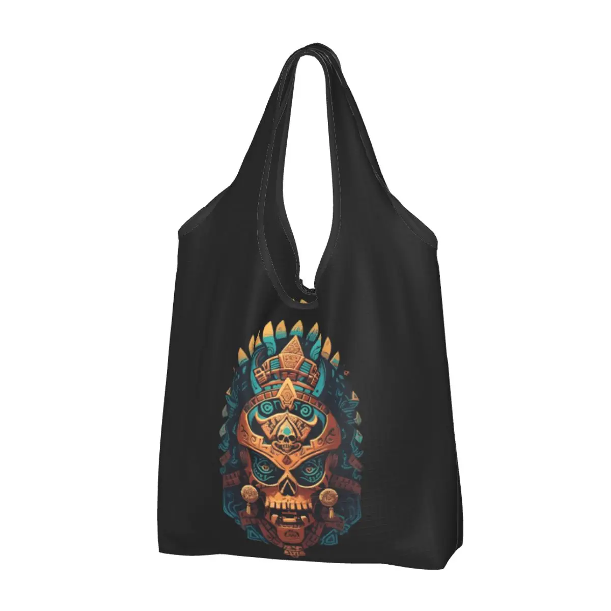 Mayan Aztec Skull Mask Warrior Mexican Civilization King Portable Tote Shopping Bags Shopper Bag Grocery Handbag Shoulder Bag