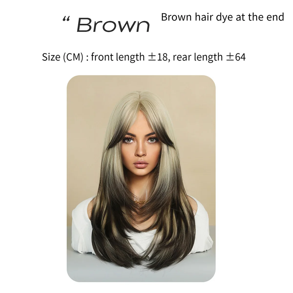 64cm European and American Simulation Wig Female Long Hair Center Parted Full Set Long Hair Female Set Wig,E