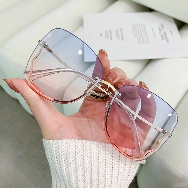 2022 Rimless Sunglasses Woman Sexy Luxury Brand Design Zircon Sun Glasses Gradient Shades for Female Girls Sports Sunglasses