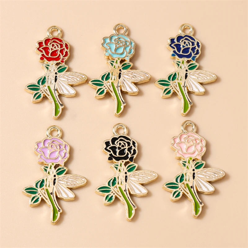 20 Stück 18x28mm Niedliche Emaille-Rosenblüten-Anhänger für die Herstellung von Halsketten, Ohrringen, Armbändern, DIY-Bastelarbeiten, Schmuckzubehör – Detail 2