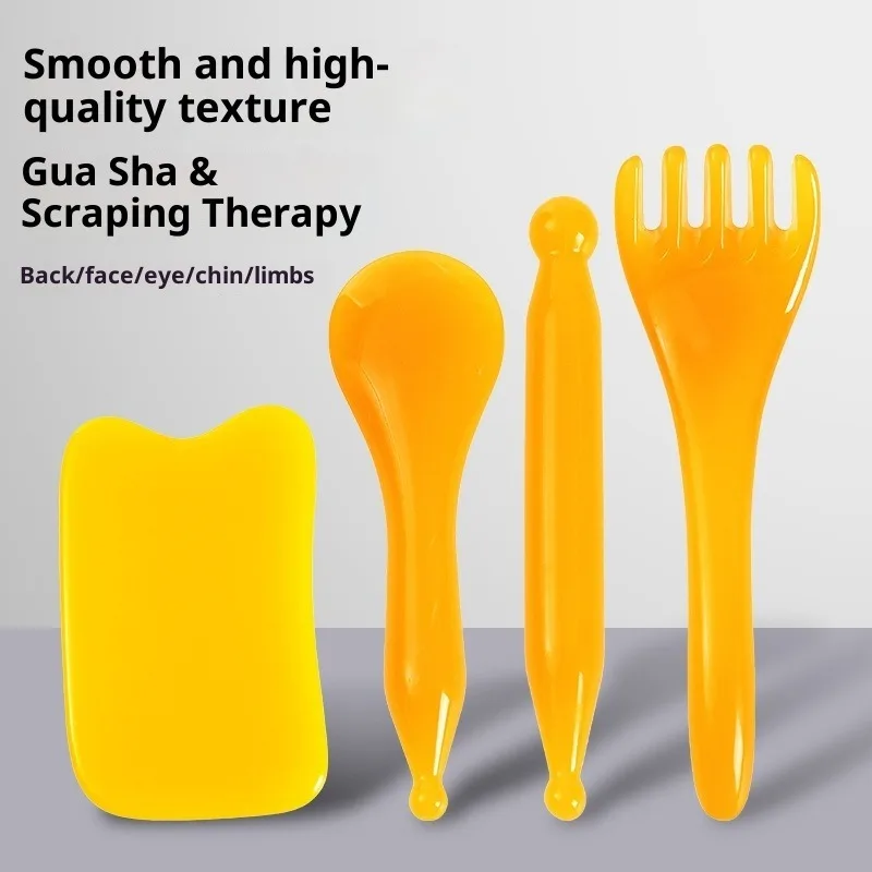 4PC Resin Facial Gua Sha Tools, Face Scraping Board, Five-Claw Meridian Comb, Beauty Massage Board, Acupoint Massage Stick