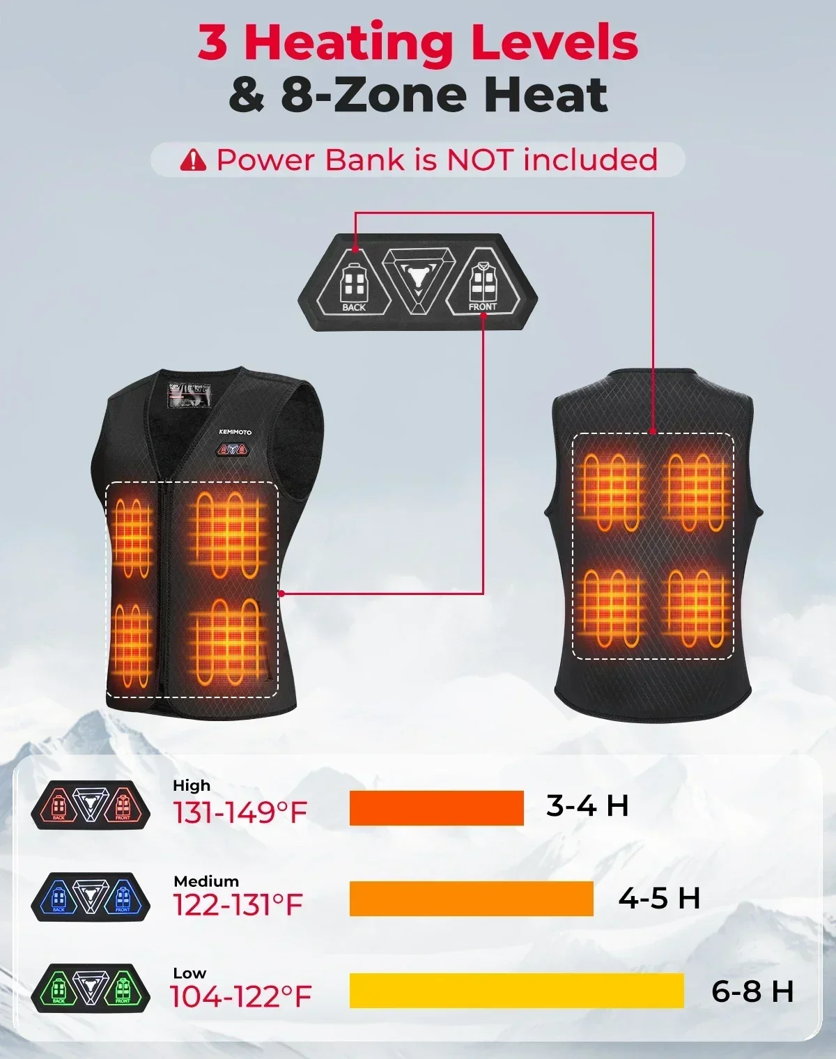 KEMIMOTO Heated Vest Women Winter Warmer Heating Vest men 8 Areas Thermal USB Electric Heating Jacket for Outdoor Skiing Cycling