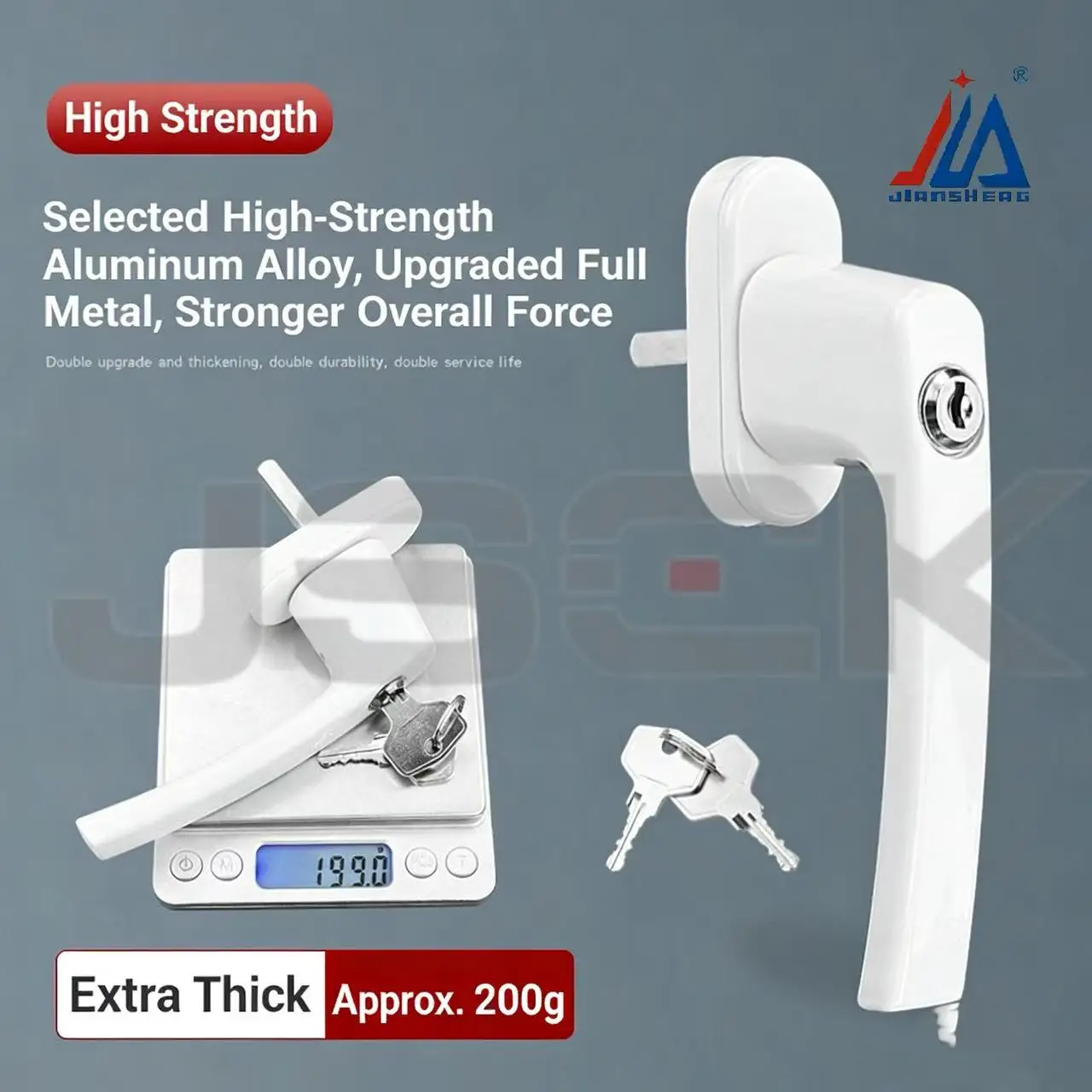 Lockable Aluminum Alloy Window Handle - Single-Side Lever Handle for UPVC/Aluminum Windows with 2 Keys, Heavy Duty Security