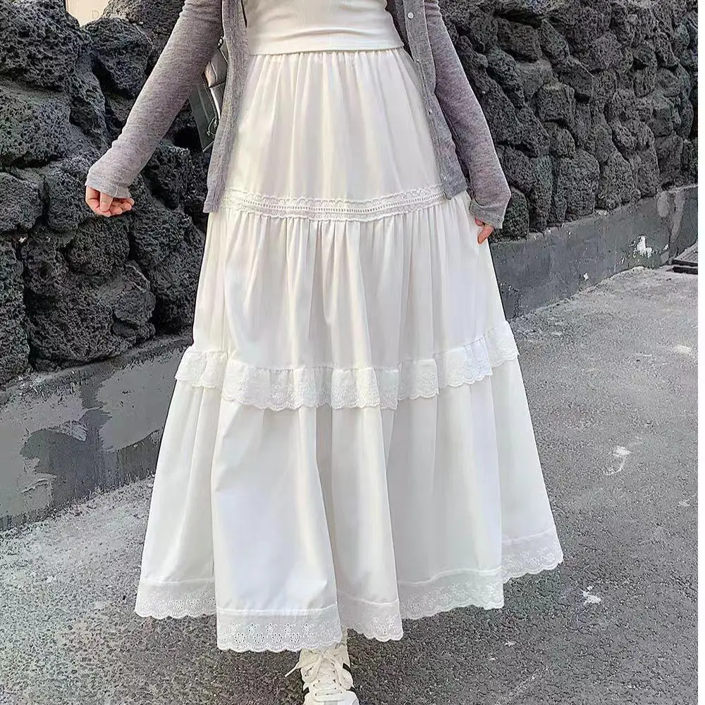 

Милая белая кружевная юбка, женская весна и лето, новинка 2025, белая юбка-тортик средней длины с оборками и высокой талией