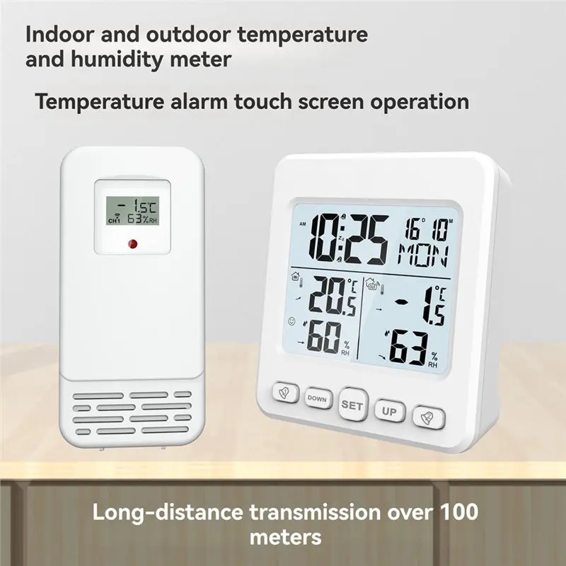 센서가 있는 ABLK 전자 온도 습도 측정기 실내 실외 달력 백라이트 무선 장거리 전송