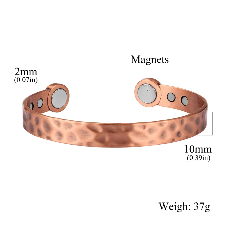 Pure Copper 6 Magnetics Bracelet Arthritis Pain Relief & Carpal Tunnel Magnetic Therapy Adjustable Wide Copper Cuff Bracelet