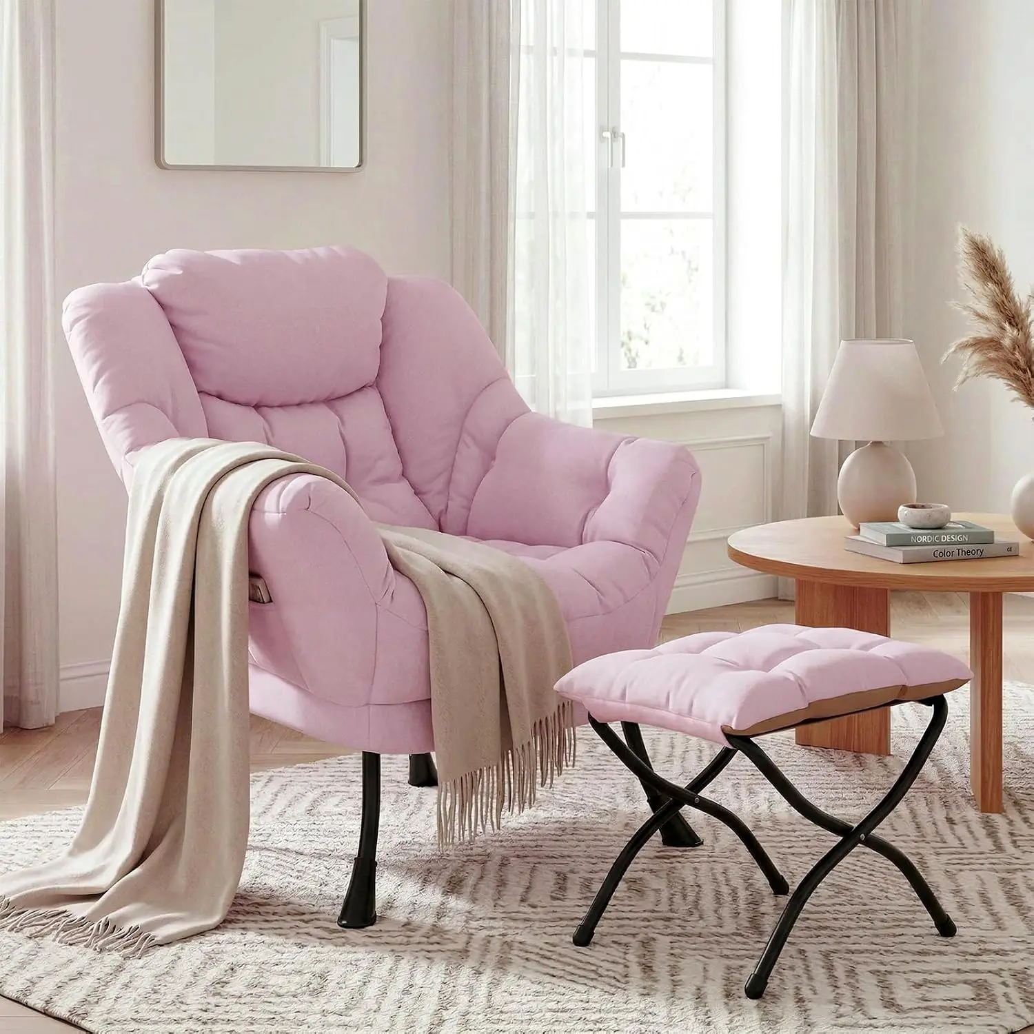 Comfy Lounge Chair with Ottoman Armchair Side Pocket Reading Bedroom Living Room Dorm, Customized