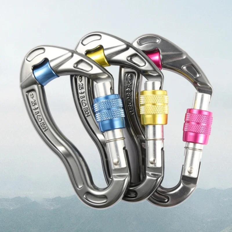 1pcs Screw Locking Mountaineering Climbing Aluminum Carabiner 25KN Camping Accessory for Outdoor Engineering Protector Screw