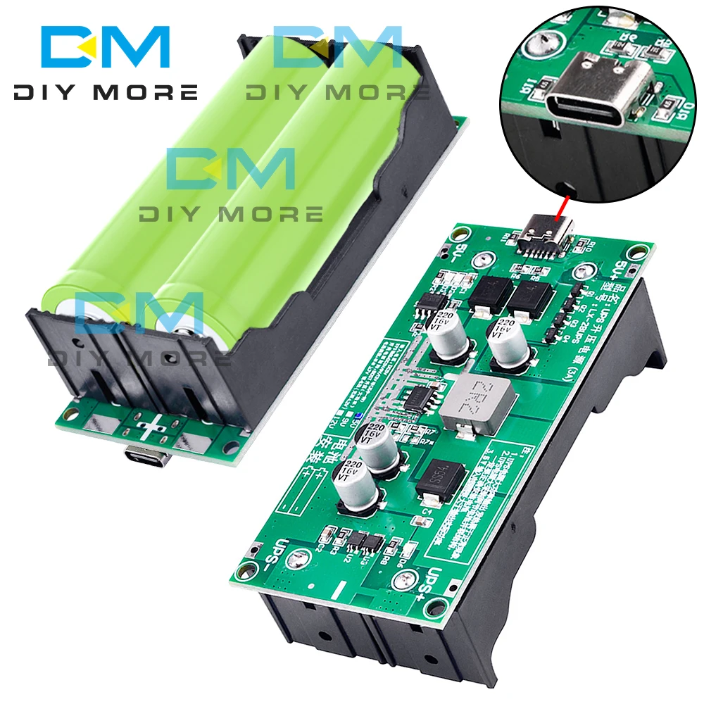 Type-C 15W 3A 18650 Lithium Battery Charger Module DC-DC Step Up Booster Fast Charge UPS Power Supply / Converter 5V 9V 12V