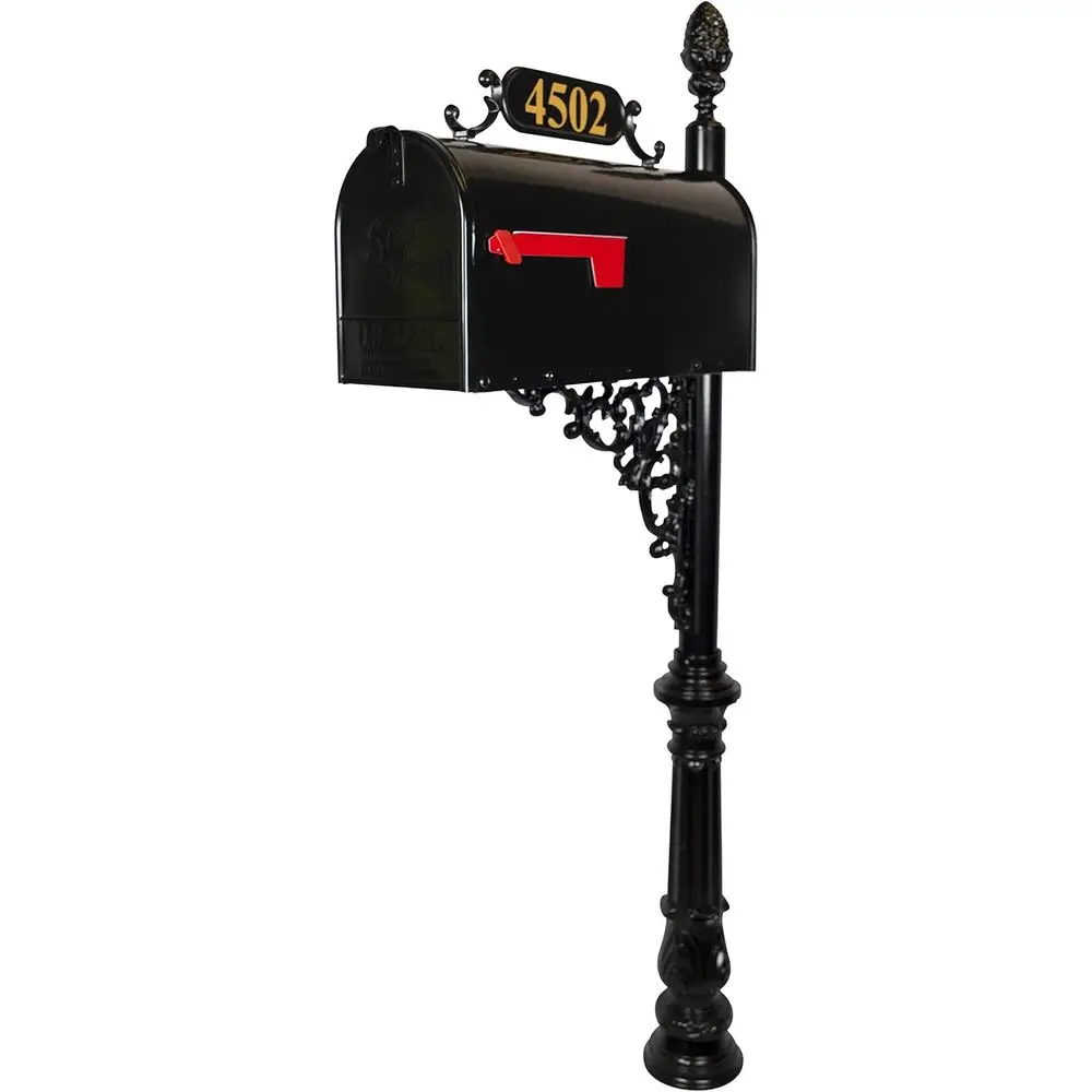 

Устойчивая к ржавчине черная почтовая система с адресной табличкой, кронштейном и фурнитурой — настраиваемые номера