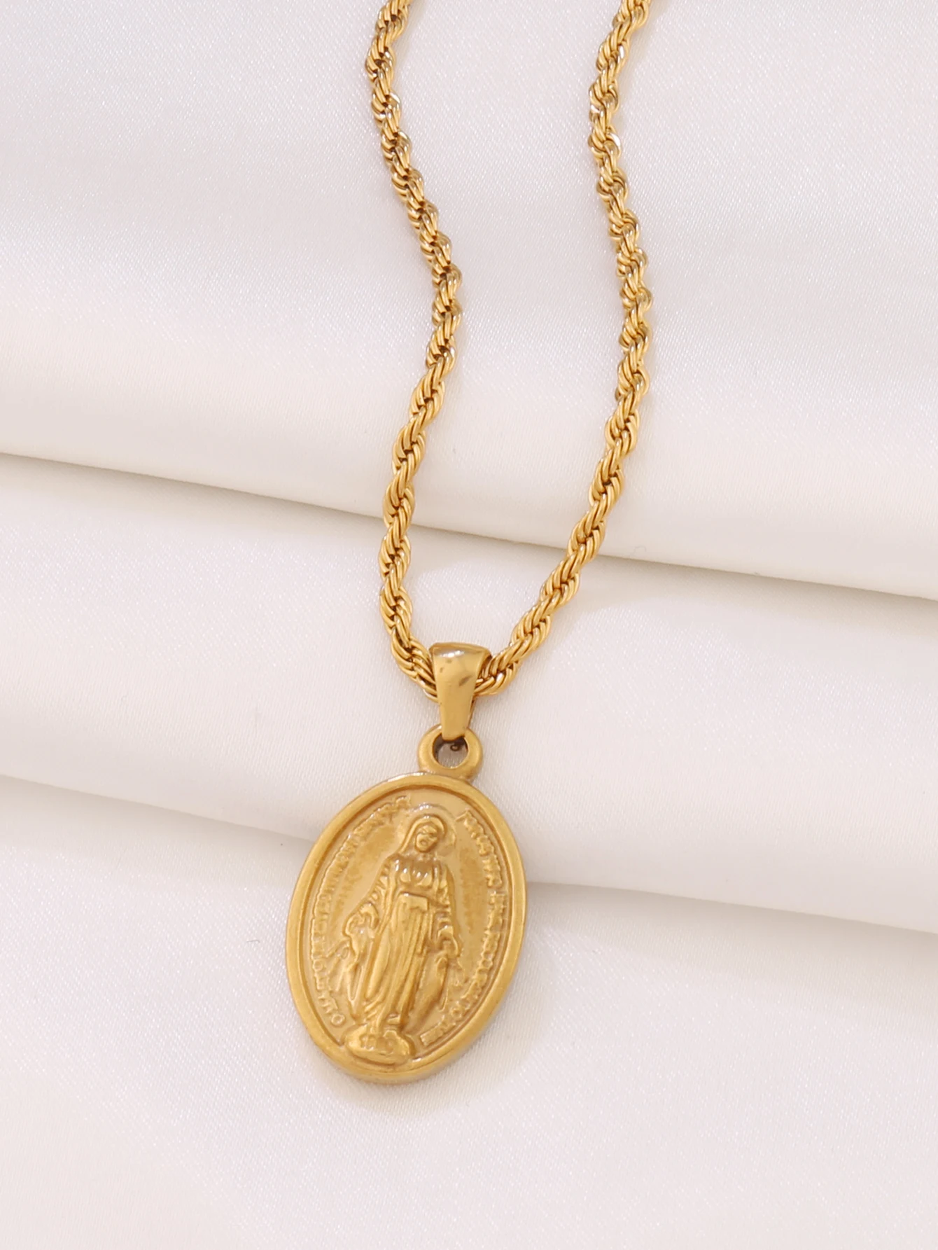 Collar con Colgante de la Virgen María en Acero Inoxidable con Baño de Oro de 18K para Mujeres y Hombres, Dije Religioso con Cadena, Joyería, Regalos