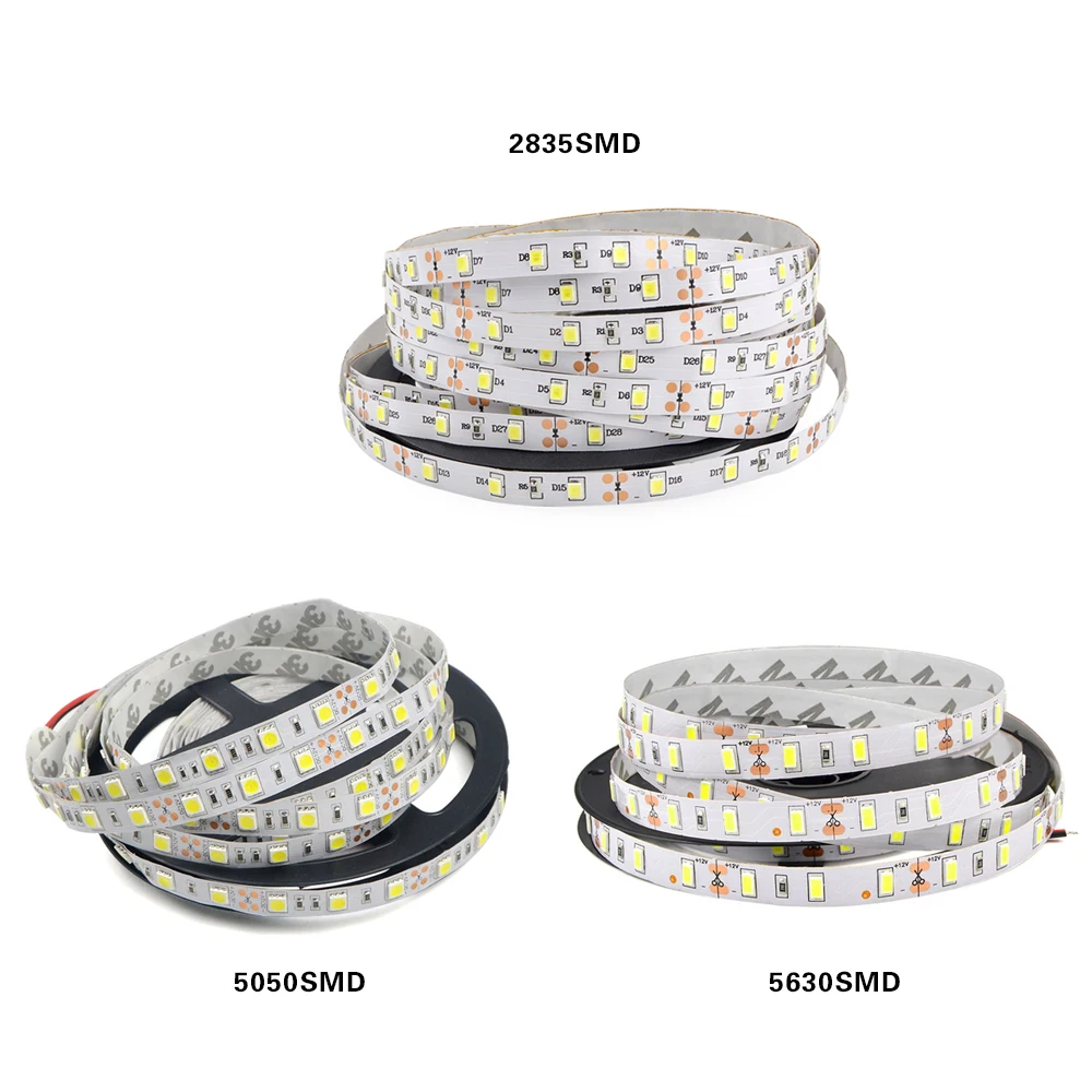 DC 12V LED Strip Lights RGB Strip SMD 2835 5050 5630 Ribbon Tape Strip Lights 5M Flexible LED Lights For Wardrobe Cabinet Closet