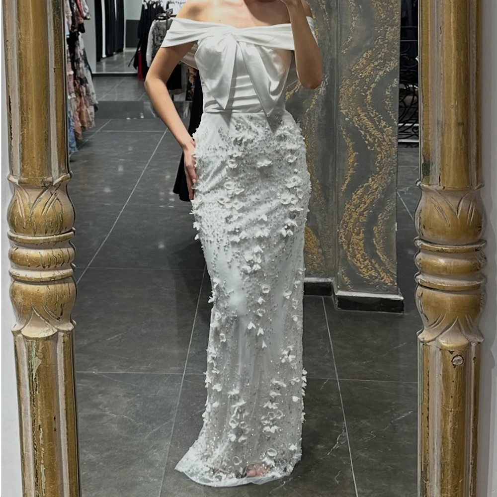 Maßgeschneiderte gerade Abendkleider, bodenlang, schulterfrei, ärmelloses Abendkleid, modisches Partykleid mit Pailletten und Blumen