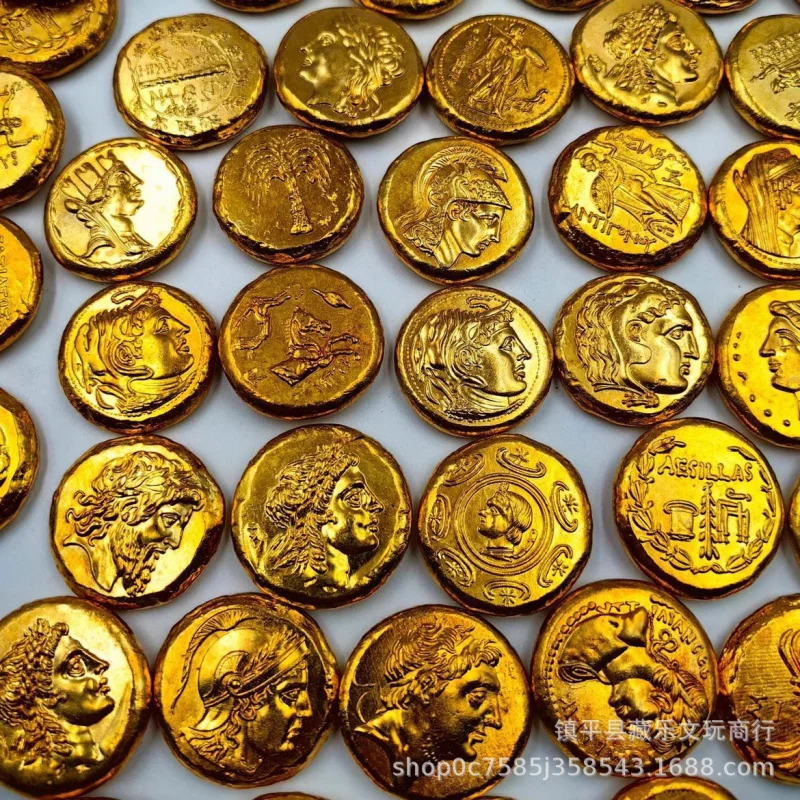 Antique Miscellaneous Wholesale Gilding Ancient Greek Gold Coin Solid Double-Sided Roman Head Portrait Gold Ingot Antique round