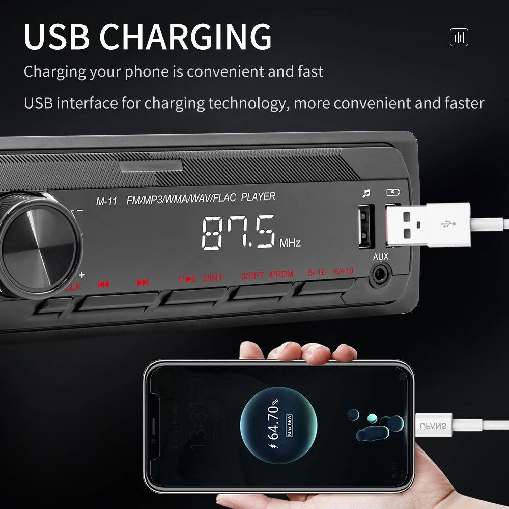 Podofo 12V Universeller Auto-MP3-Player USB SD AUX-IN Autoradio-Player FM LCD-Bildschirm Bluetooth RCA-Anschluss USB Smart Intelligentes System – Detail 12
