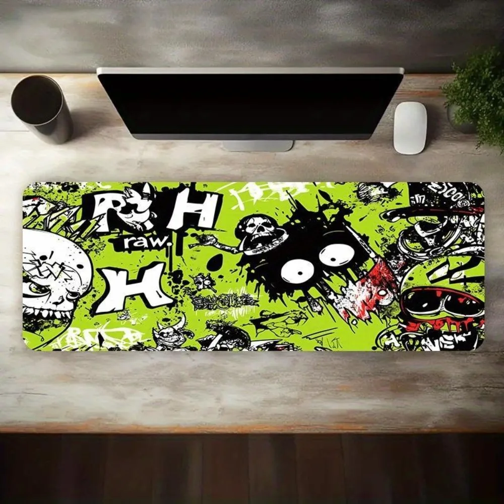 Imprimés de monstres et de crânes en graffiti vert, avec une base adaptée à une utilisation au bureau, alfombrillas para escritorio, tapis de souris
