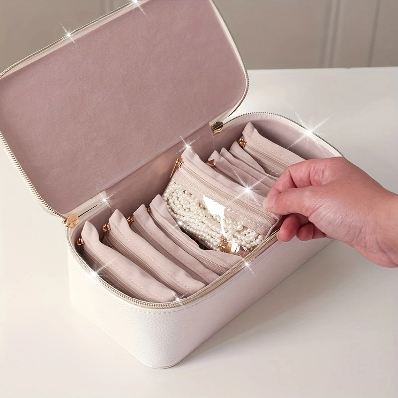 

1pc Multi-Layer Zipper Jewelry Box, Hard Case with Fabric Compartments To Prevent Tangles, Large Storage for Necklaces & Rings