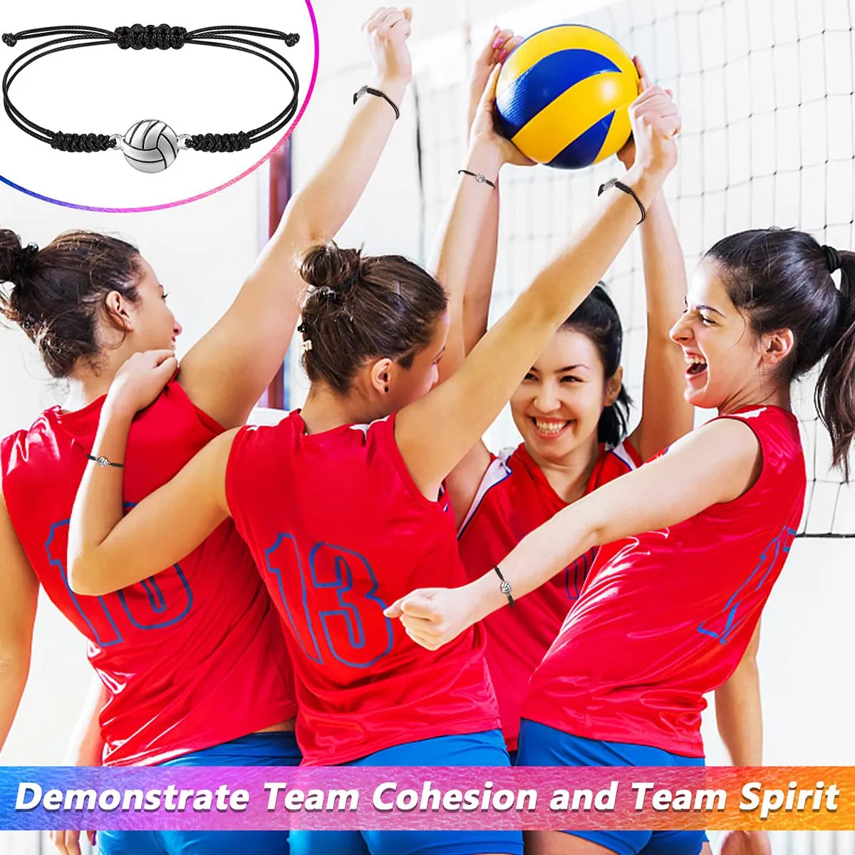 T27C 24 Piece Volleyball Bracelets, Volleyball Charm Bracelet, Braided String Bracelet with Volleyball Pendant Decoration