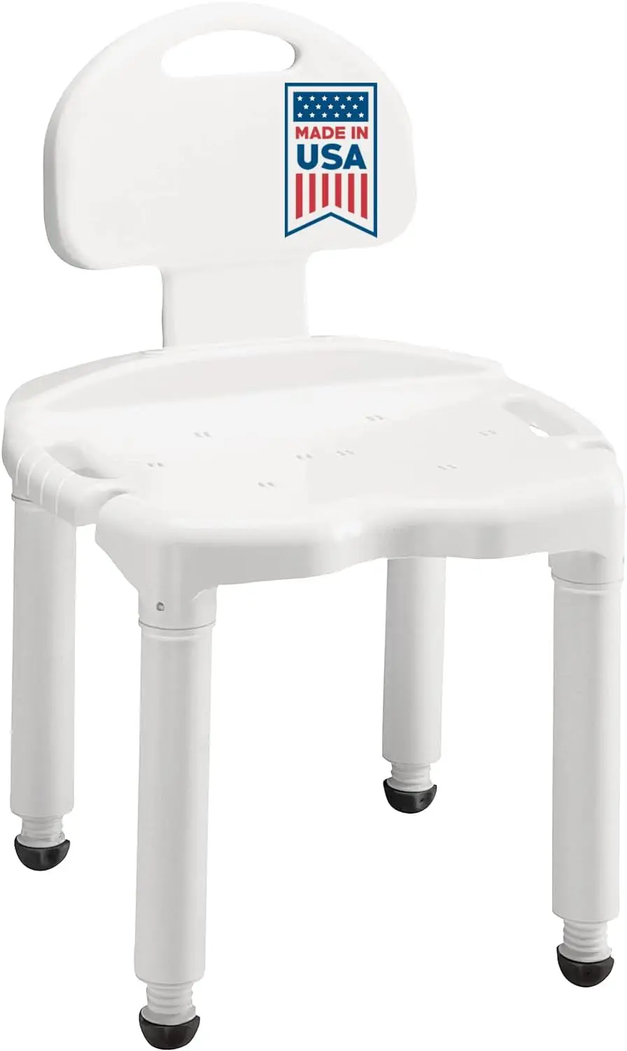 

Adjustable Shower Chair with Backrest for Seniors and Disabled, Supports 400lbs, Fits Most Tubs, Made in USA