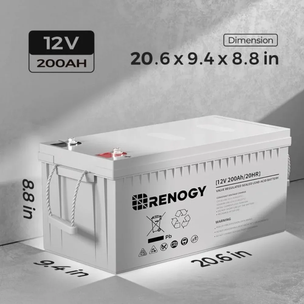 Cycle AGM Battery 12 Volt 200Ah, 3% Self-Discharge Rate, 2000A Max Discharge Current, Safe Charge Most Home Applianc