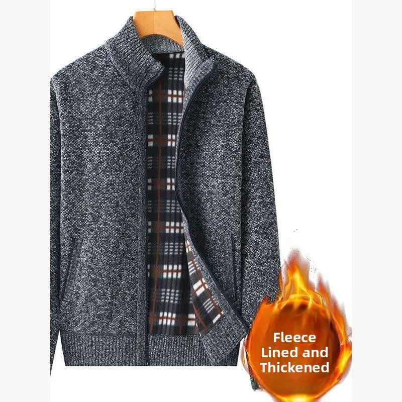 

Thiened Fce Warmth Knitted Cardigan Men's Autumn Winter Sweater Large Size ly Men's Clothing Dad Coat Youth Trend