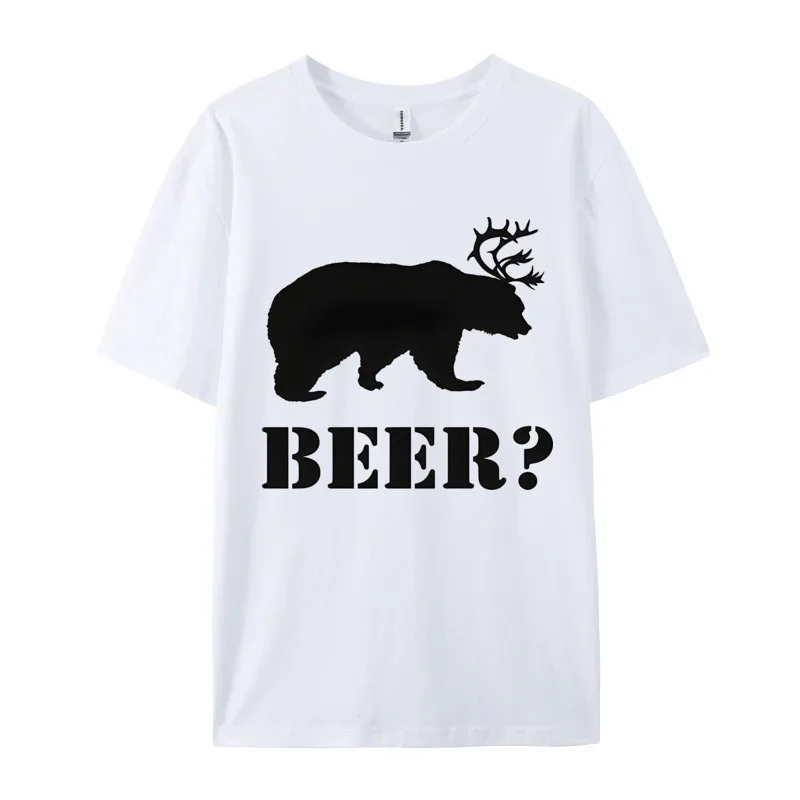 Brand New Travel T-shirt Bear Plus Deer Equals Beer Black Outdoor Top T-shirts Cotton Men Tees Group Soft T-shits