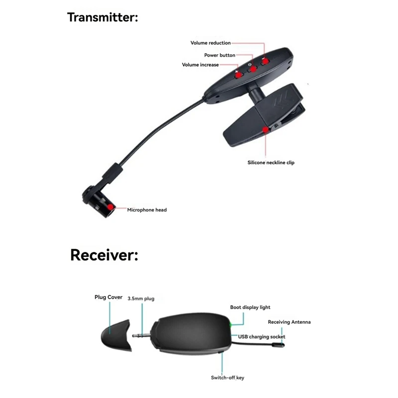 نظام ميكروفون لاسلكي UHF 2.4G لمجموعة أدوات استقبال وجهاز إرسال الساكسفون