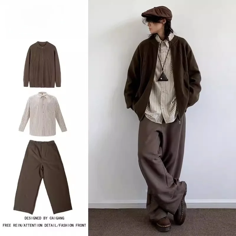 

Retro Knitted Sweater Set of Tee Men's Loose oulder Sve Spor Casual Outerwear Polyester Fiber Long Sve Long Pants