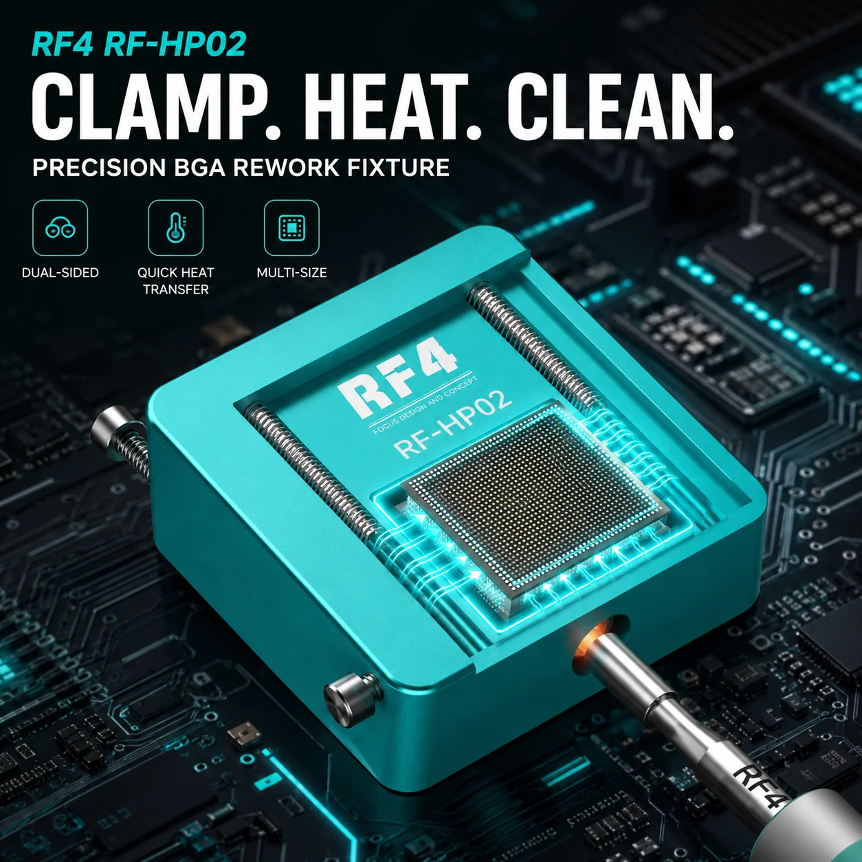RF4 RF-HP02 Precision Chip Rework Fixture Dual-Side BGA Cleaning Soldering Holder Adjustable Tool for CPU IC Flex Cable Repair