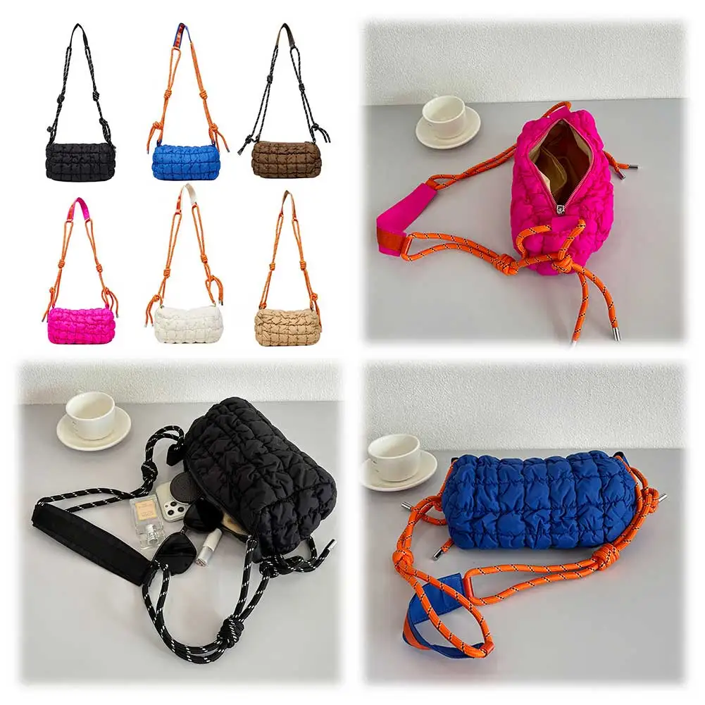 

Женская стеганая сумка-облако с плетеным веревочным ремнем, мягкая сумка на плечо, мягкая сумка через плечо с застежкой-молнией, повседневная женская сумка