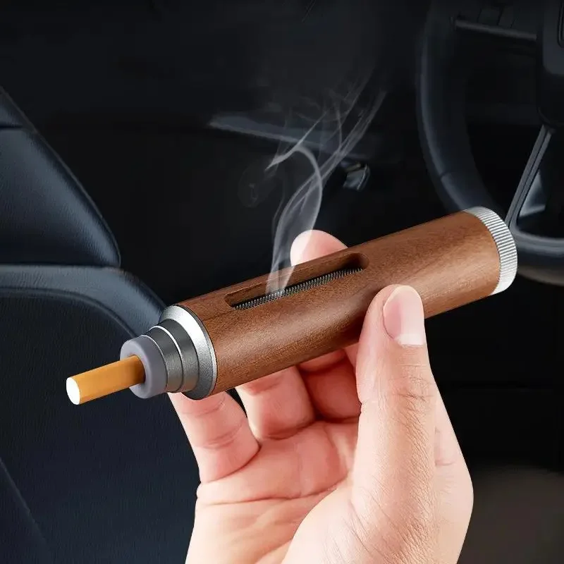 

Wood Ashtray Lazy People Cigarette Ash Tray Soot Cover Portable Ashtray for Car Smoking Accessories w Velvet Bag Cleaning Brush