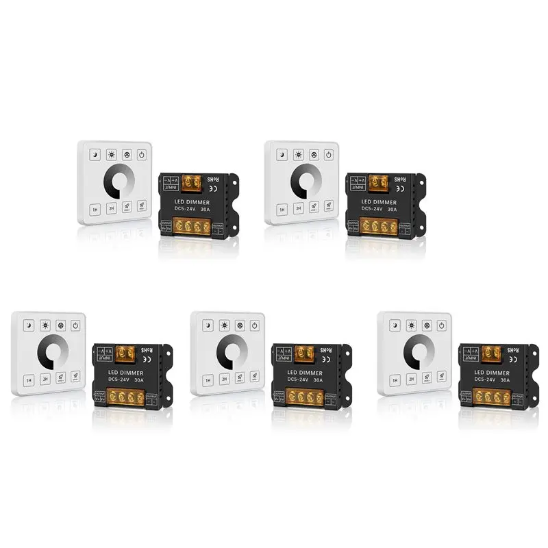 5X RF Wireless Wall- Mounted Touch Panel Dimmer Control For DC5-24V 30A Single Color LED Strip Lighting