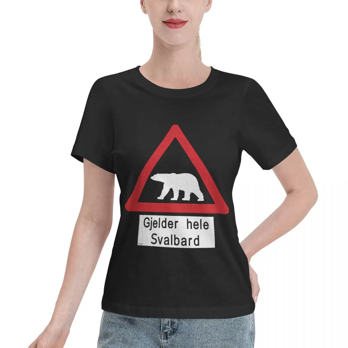 Wardrobe Essential Svalbard Polar Bear Sign - Gjelder Hele Svalbard Women's T-shirt Retro Plain Cotton Top