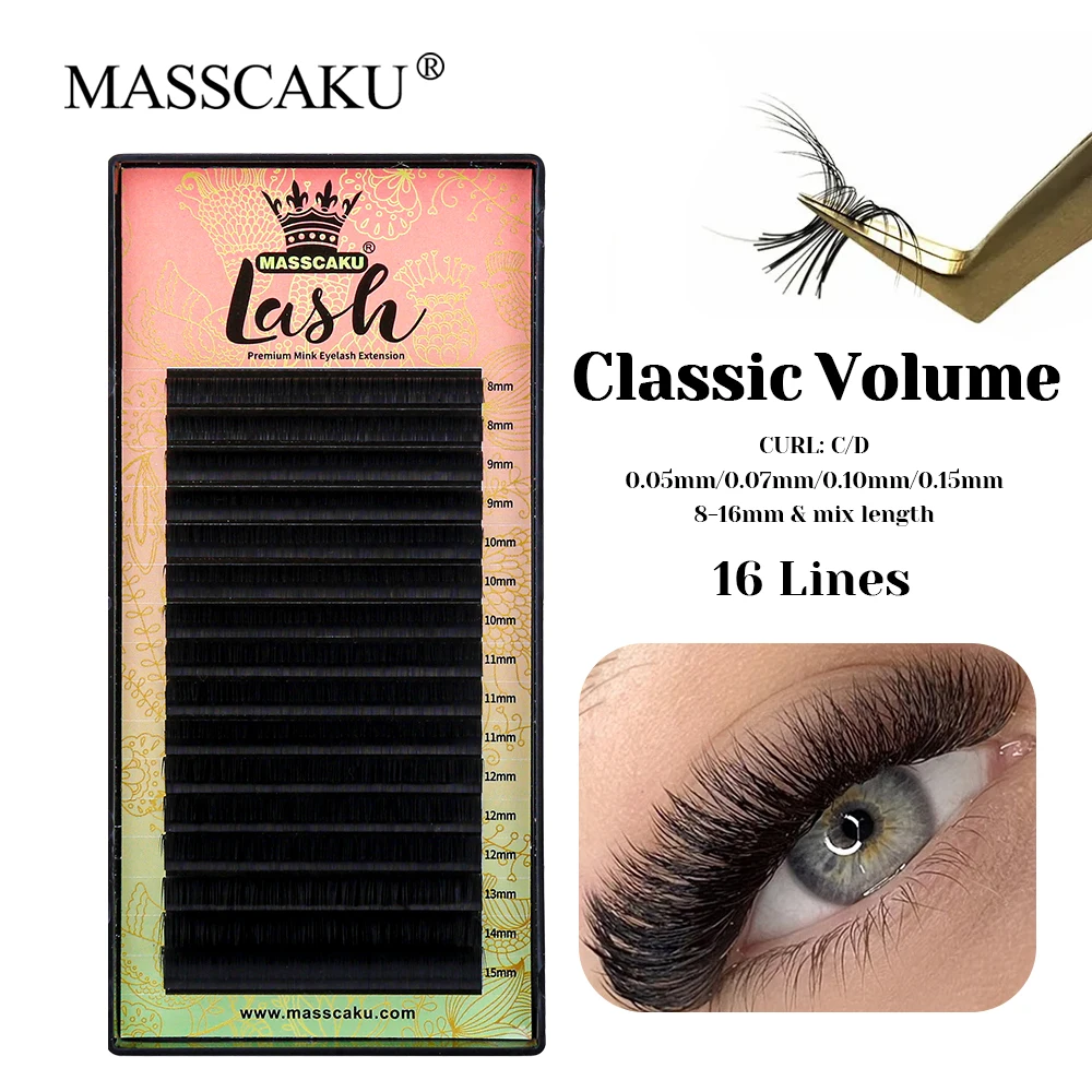 Wholesale MASSCAKU 8-16mm and Mix Length False Silk Classic Regular Eyelash Soft Long-lasting Russian Volume Lash Easy to Graft