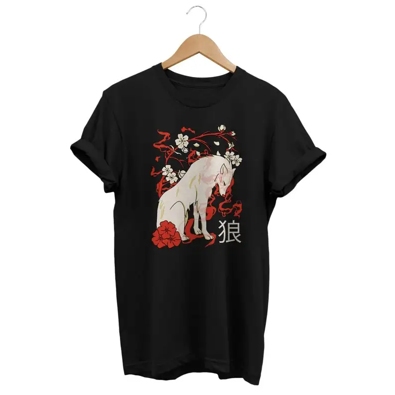 

Camiseta de lobo japonés: camiseta urbana grunge japonesa