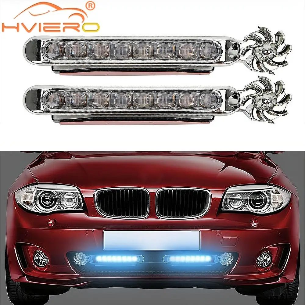 2PCS DRL LED สายไฟลมกระจังหน้ารถพัดลมหมุนไฟเลี้ยวรถหมอกคําเตือนวันวิ่งกลางวัน multicolor