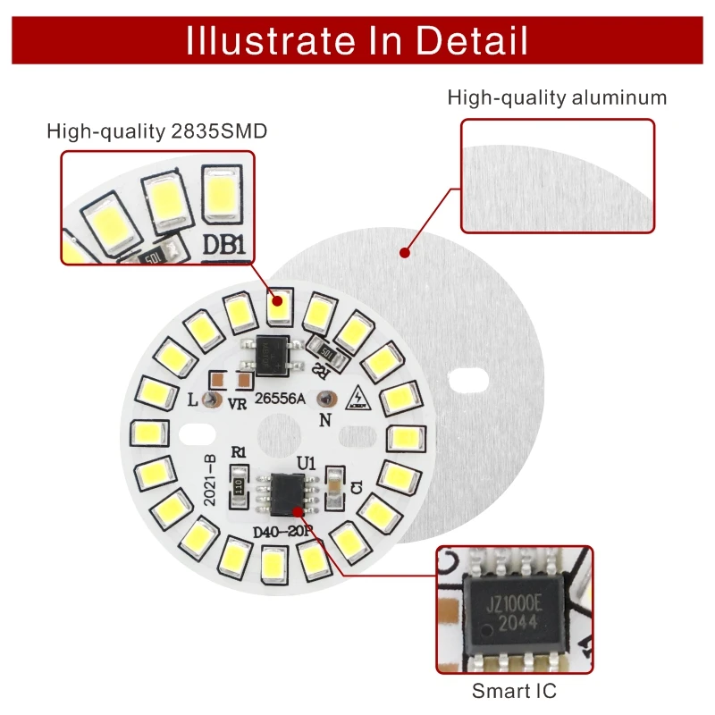 10pcs/lot LED Chip 3W 5W 7W 9W 12W for Light Bulb 90 Lumen/W 2835SMD Round Light Beads AC 220V-240V Bulb Chips Lighting Lamp