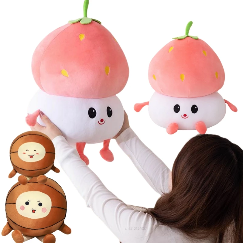 Cartoon Kawaii Basketball Strawberry Dolls Super Soft Toys Expression Fruit Home Bed Funny Girls Boy Birthday Gifts Pillow Decor