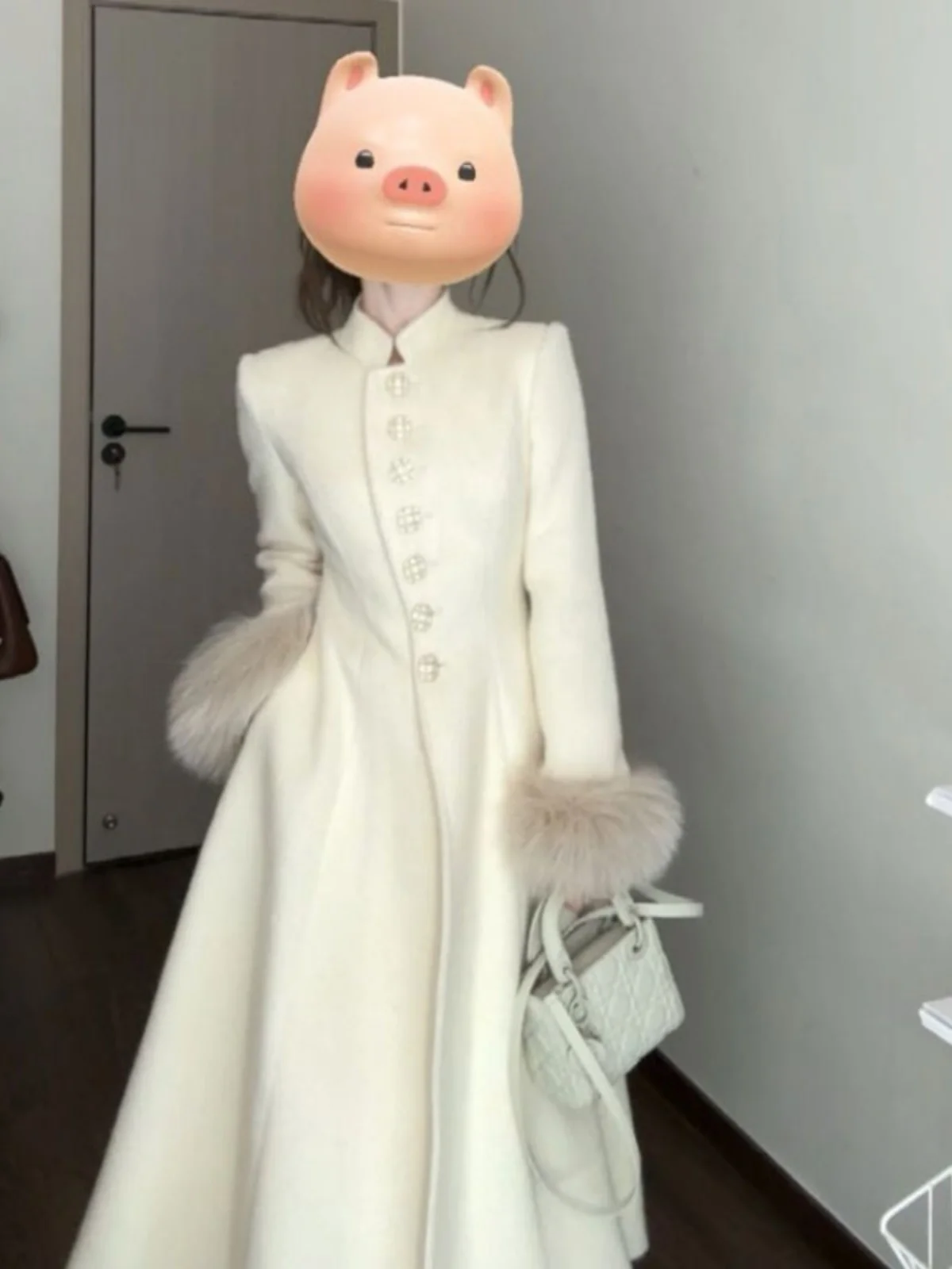 

Длинное пальто с застежкой на талии, женское шерстяное пальто, корейское длинное пальто для поездок на работу, однотонный дизайн на пуговицах