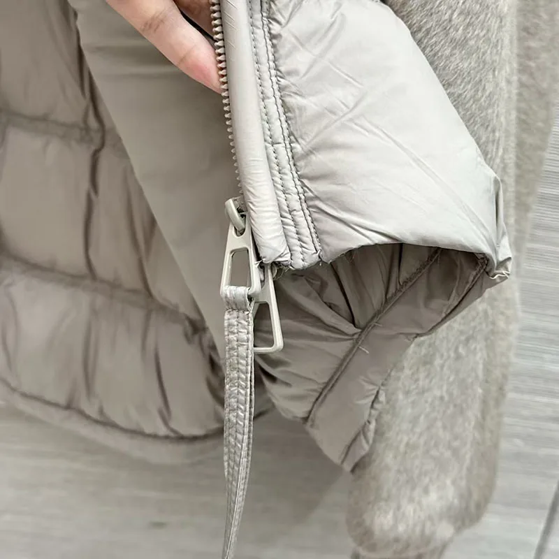 2026, New Design, Women's Double-sided Cashmere Patchwork Down Jacket, V-neck Warm Coat, High-Quality Formal Coat, Y2K Style