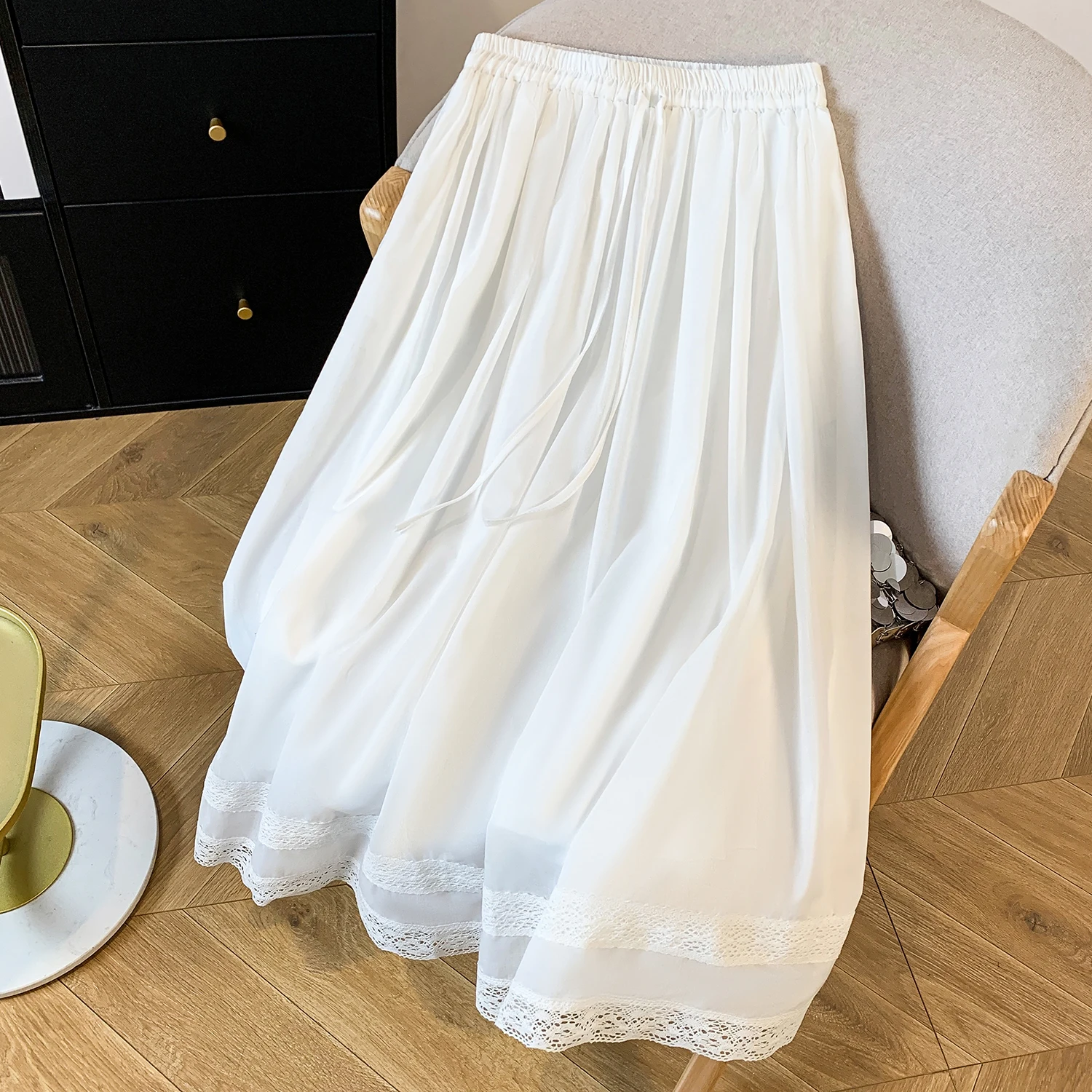 

Лето 2022. Женская юбка-миди трапециевидной формы с эластичной резинкой на талии и вышивкой, тонкий хлопок и лен, длина, повседневная, с высокой талией, цвет