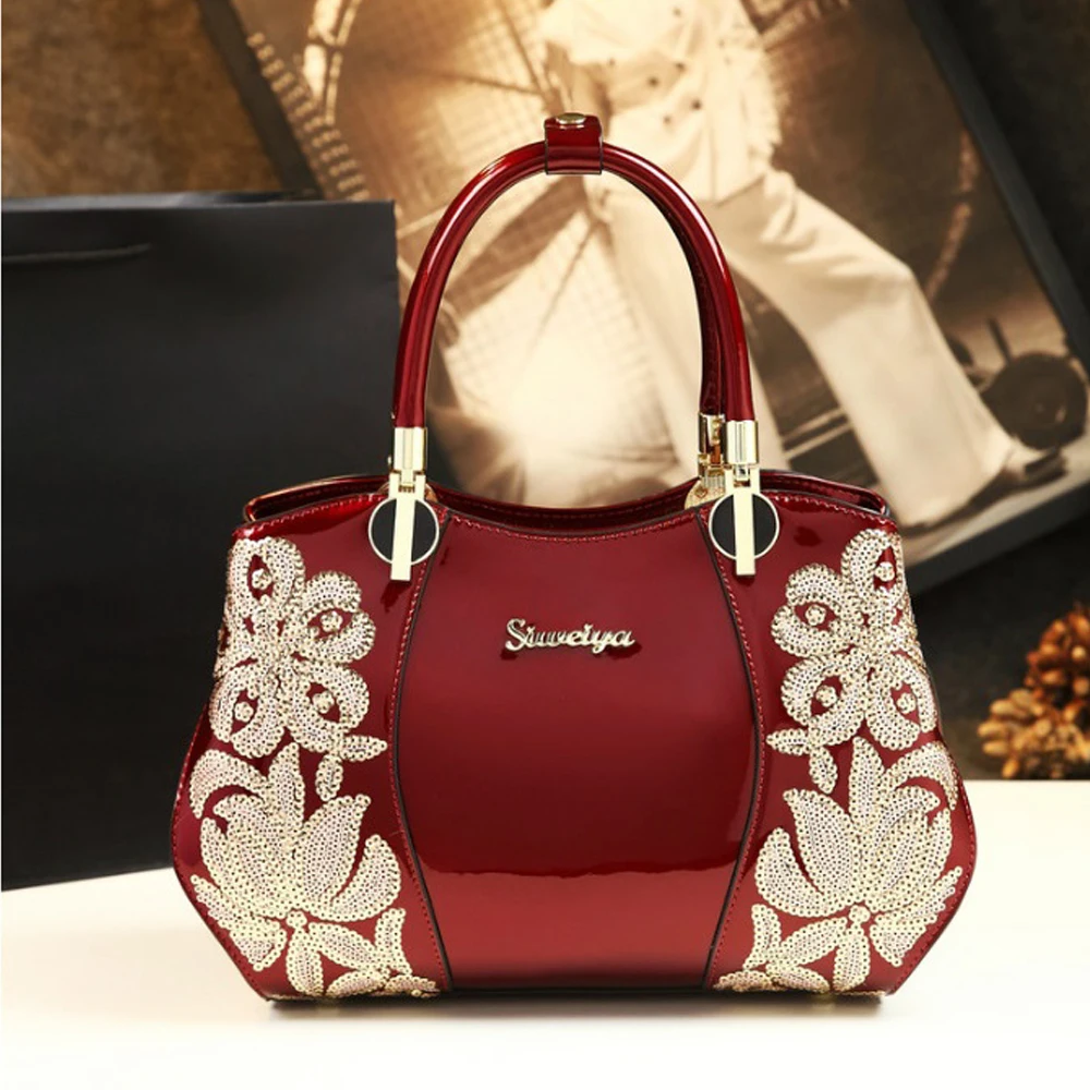 Women Handbag Beaded Embroidery Bag Lacquer Leather Handbags For  Designer Luxury Boston  Cross-Shoulder