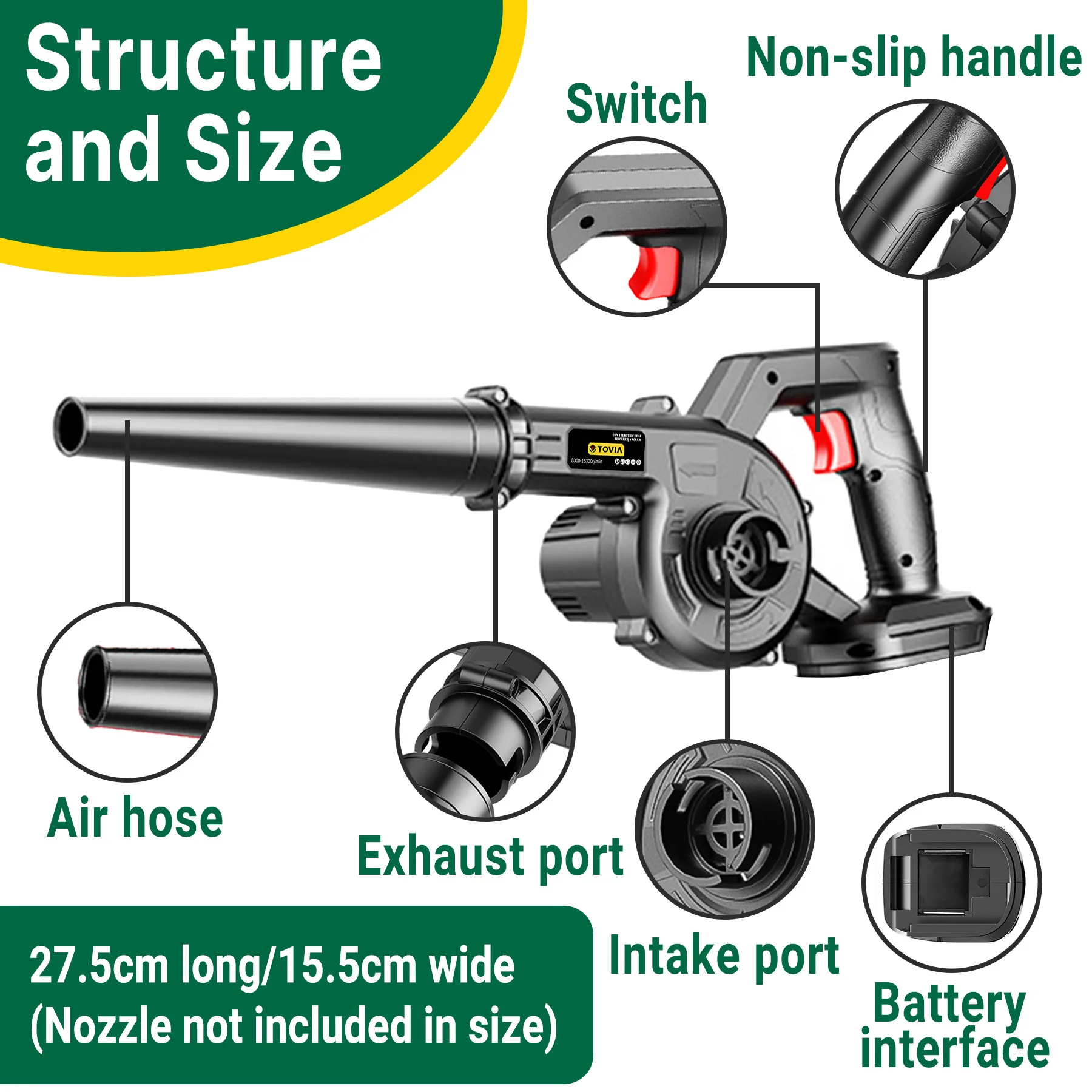 21V Air blower 2-in-1 Blowing & Suction Leaf Blower Dust Collector For Pet Hair Car For Makita 18V Battery